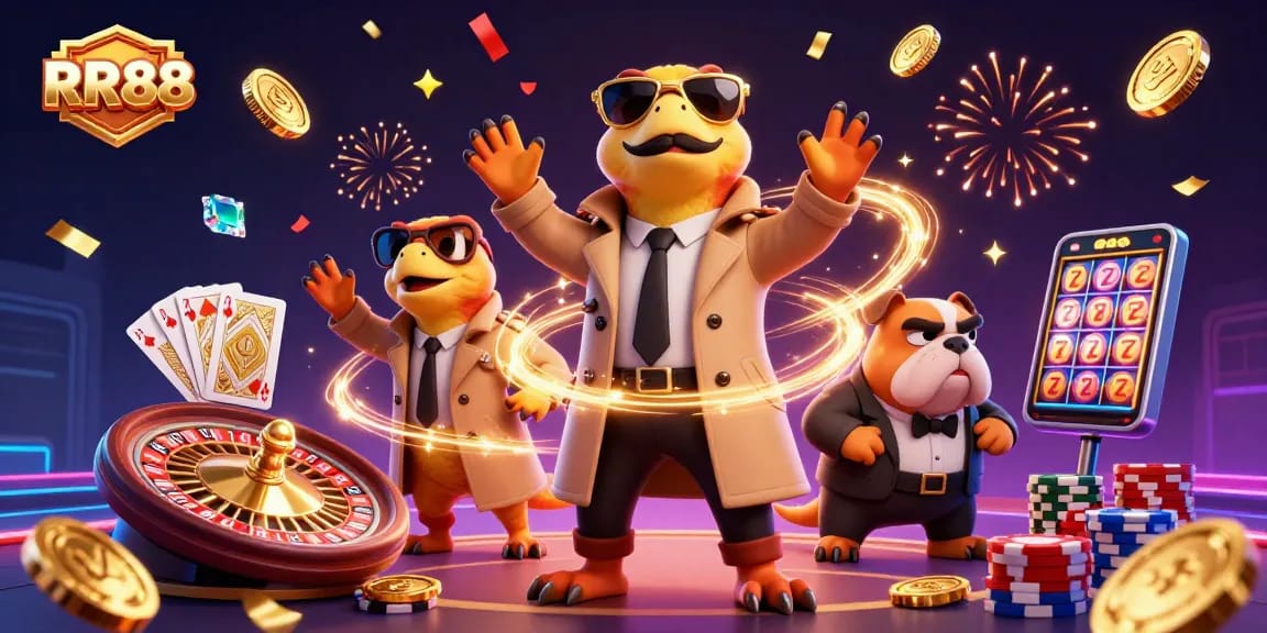 RR88 offers exciting casino experiences with vibrant raptors, golden coins, and glamorous gaming action.