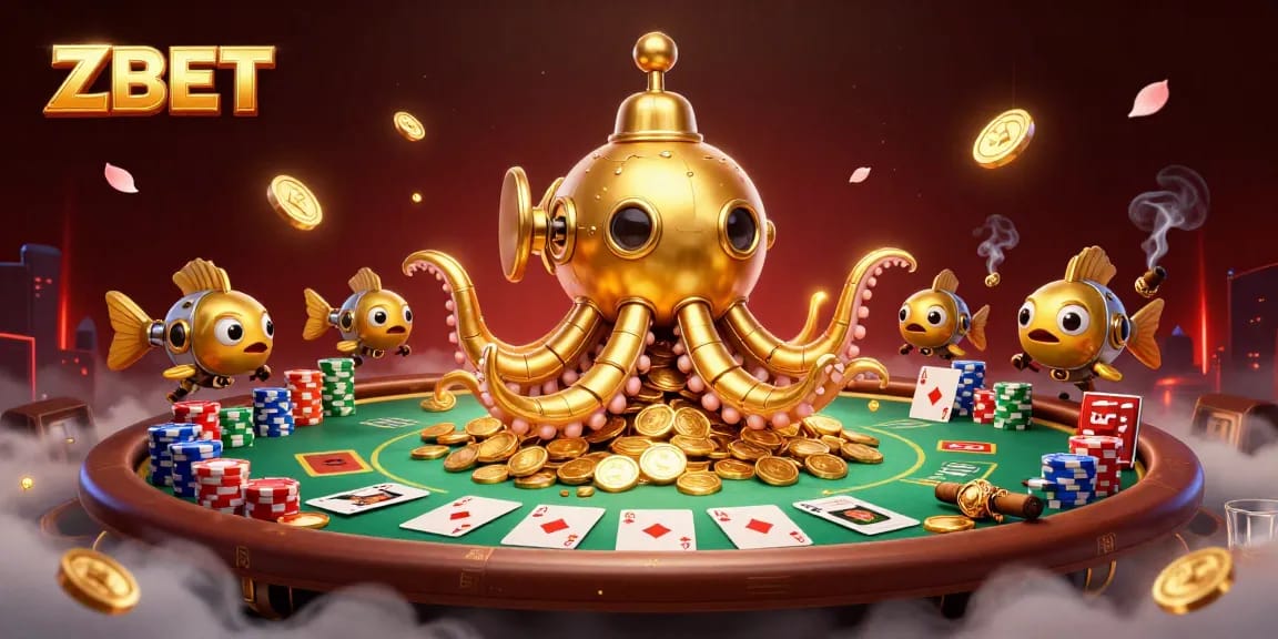 ZBET players enjoying high-stakes poker amidst a treasure of golden coins