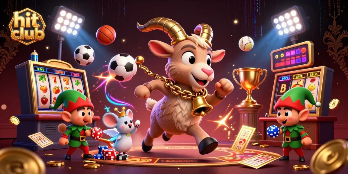 Winning at hit club with Krampus and elf gremlins in a lively casino scene.