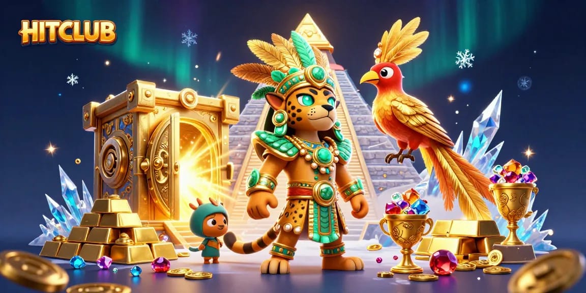 Experience the excitement of HITCLUB with dynamic characters and casino treasures in a vibrant scene.