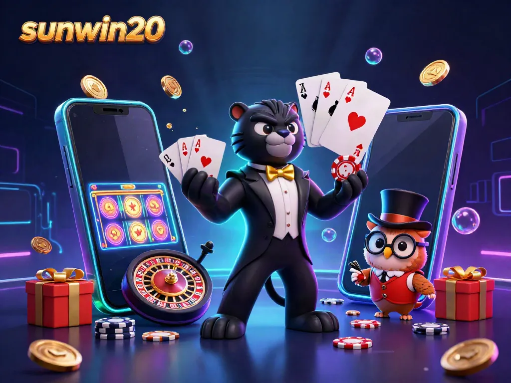 Join the game dynamics at sunwin20 with vibrant winnings displayed among lively cartoon characters.