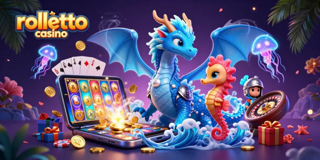 Experience the thrill of rolletto casino with dynamic gaming elements in a vibrant 3D scene.