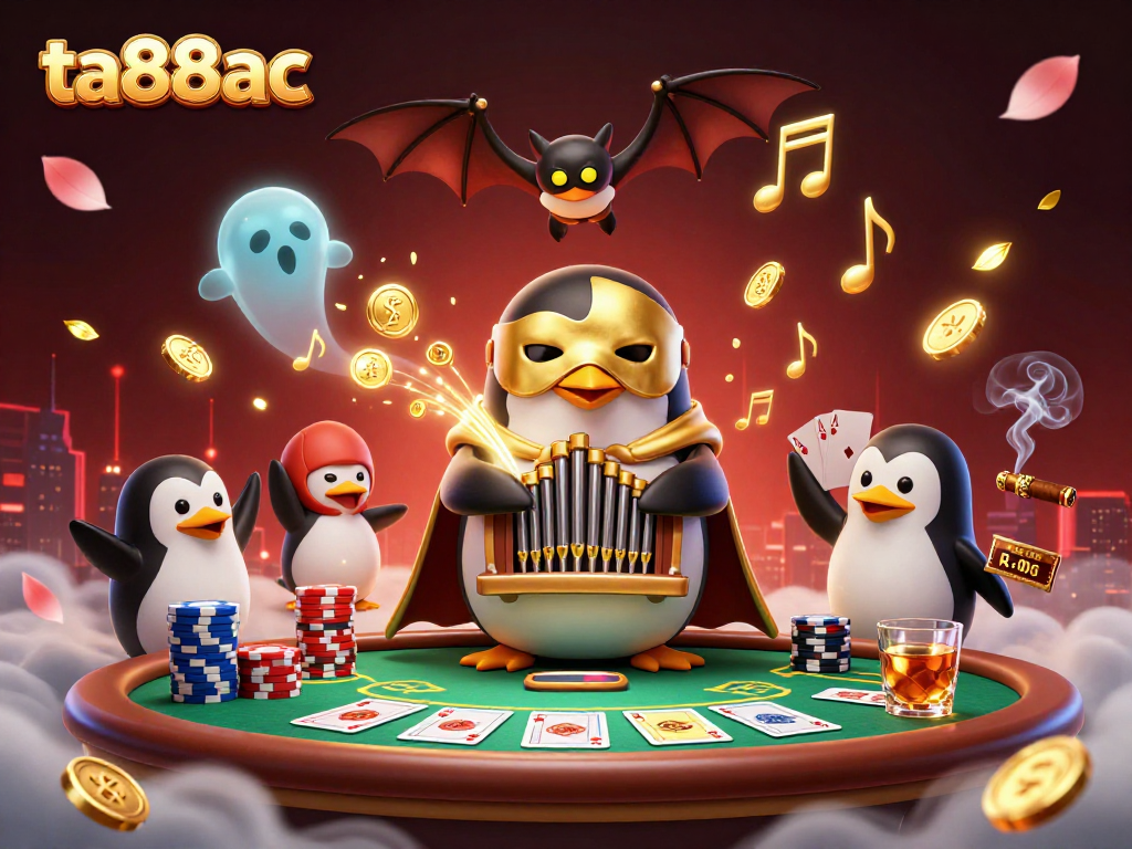 Engage with ta88ac's enchanting online casino experience featuring a penguin playing a golden pipe organ.