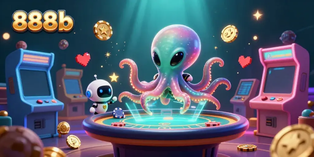 Experience thrilling poker action at 888b with an alien octopus and dazzling game elements.