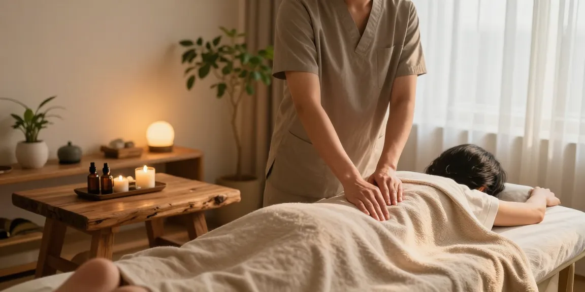 구리출장마사지 therapy scene with experienced therapist and calming environment.