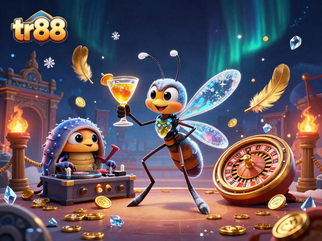 Experience the thrilling gaming landscape of tr88 with a dynamic 3D casino illustration featuring unique characters.