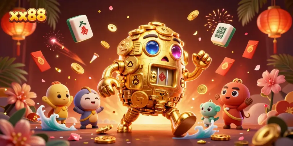 Experience thrilling gameplay with the xx88 golden golem amidst vibrant casino elements.