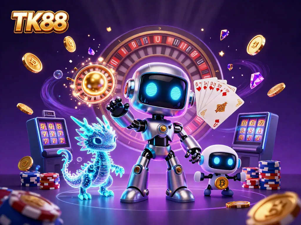 Experience thrilling gaming with TK88's animated characters and vibrant casino elements.