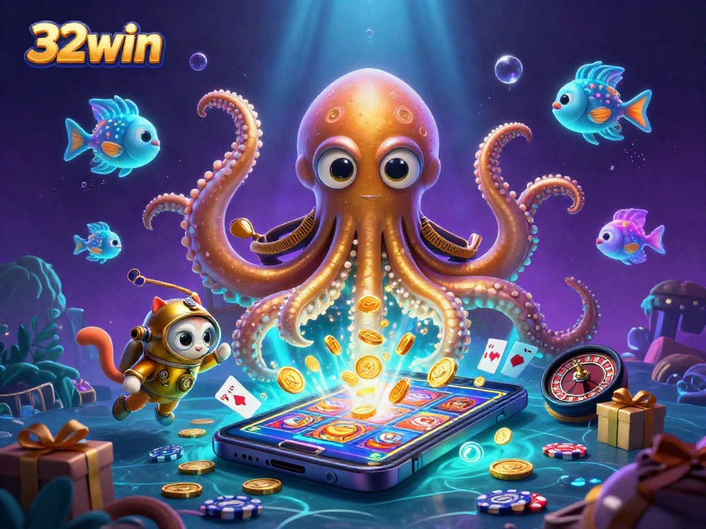 Experience thrilling gaming with 32win as a golden kraken and diving cat dive into an ocean of riches.