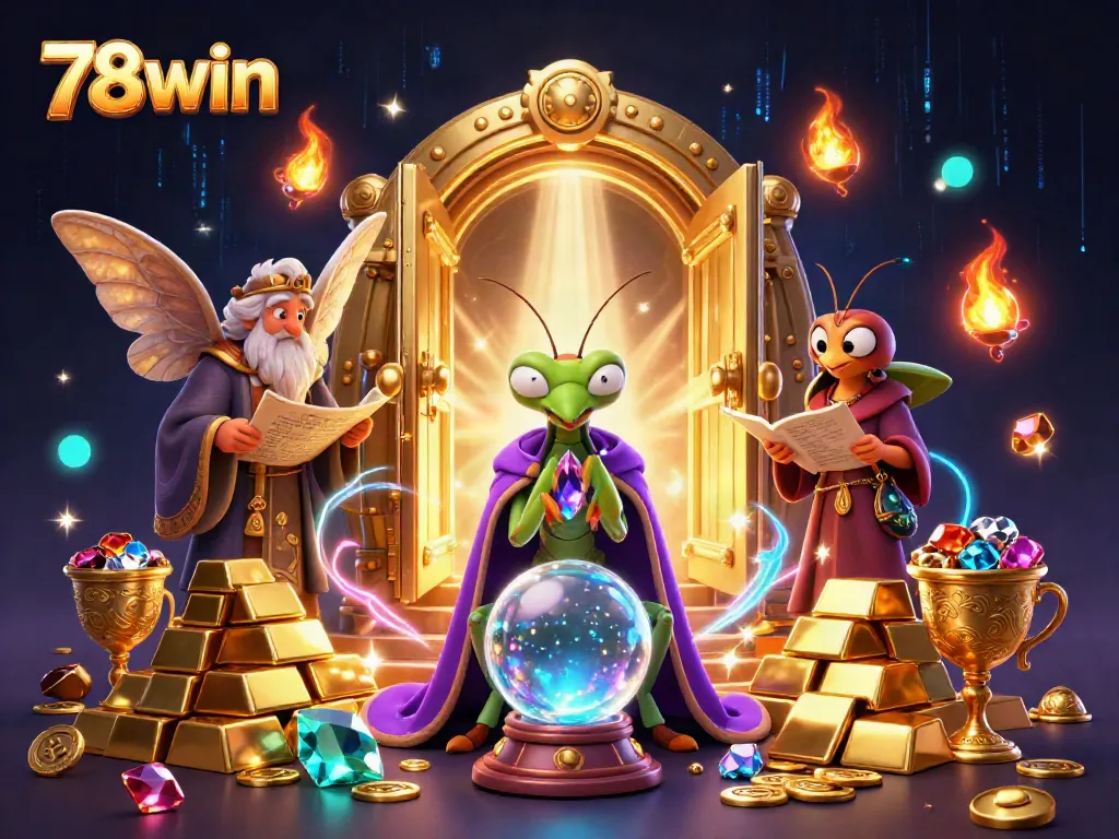 Experience the thrilling world of 78win with a mystical scene of fortune tellers and treasures, perfect for gambling enthusiasts.