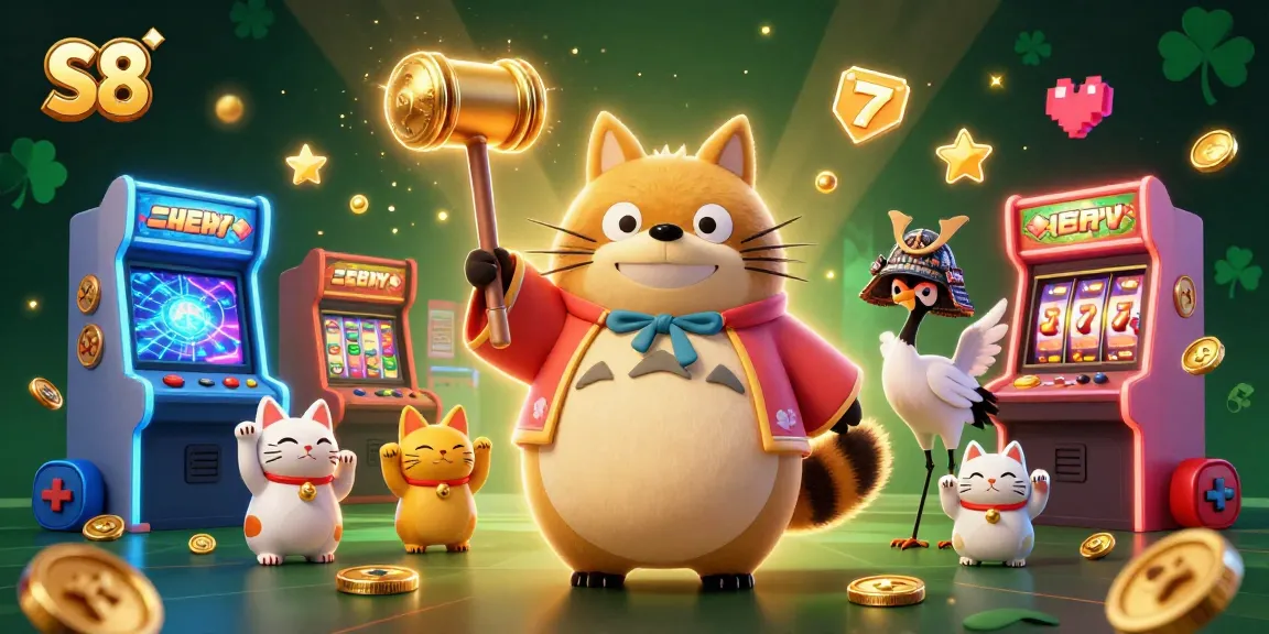 Join the vibrant S8 casino experience with our animated tanuki and lucky symbols!
