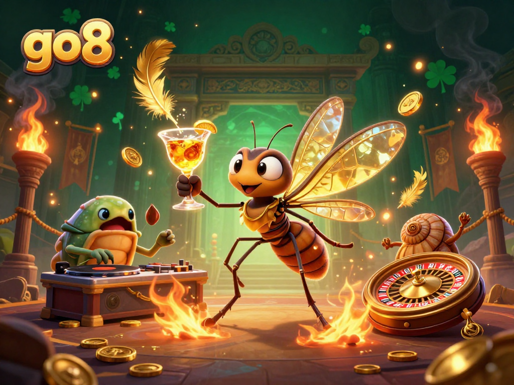 Experience thrilling gameplay at go8 with a vibrant casino scene featuring unique characters.