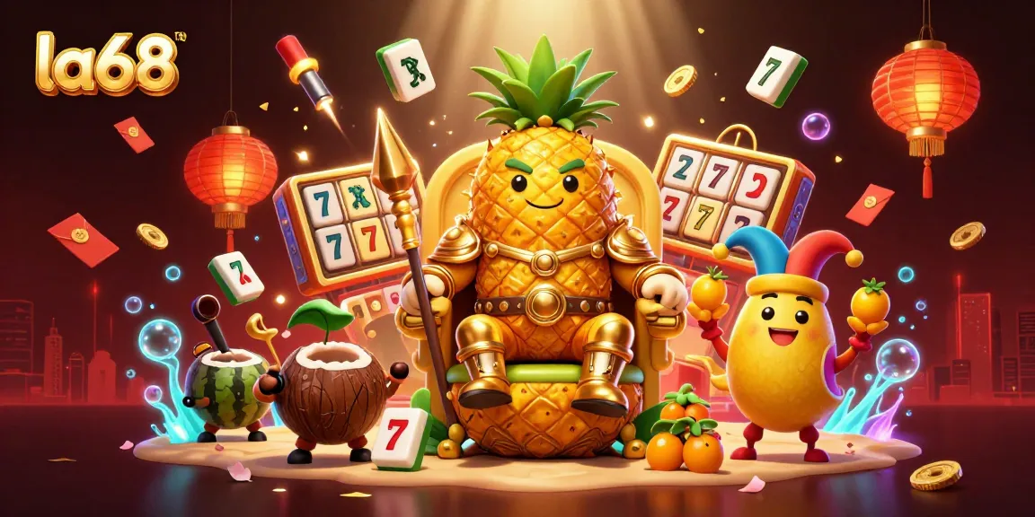 Experience exciting jackpots and slot games at la68, showcasing a dynamic scene of a golden pineapple king with vibrant casino elements.
