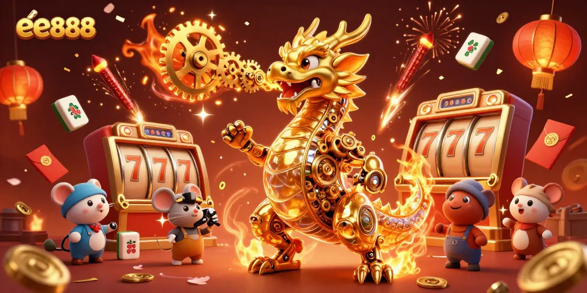 Experience the thrill of ee888 slots with a vibrant dragon-themed casino scene.