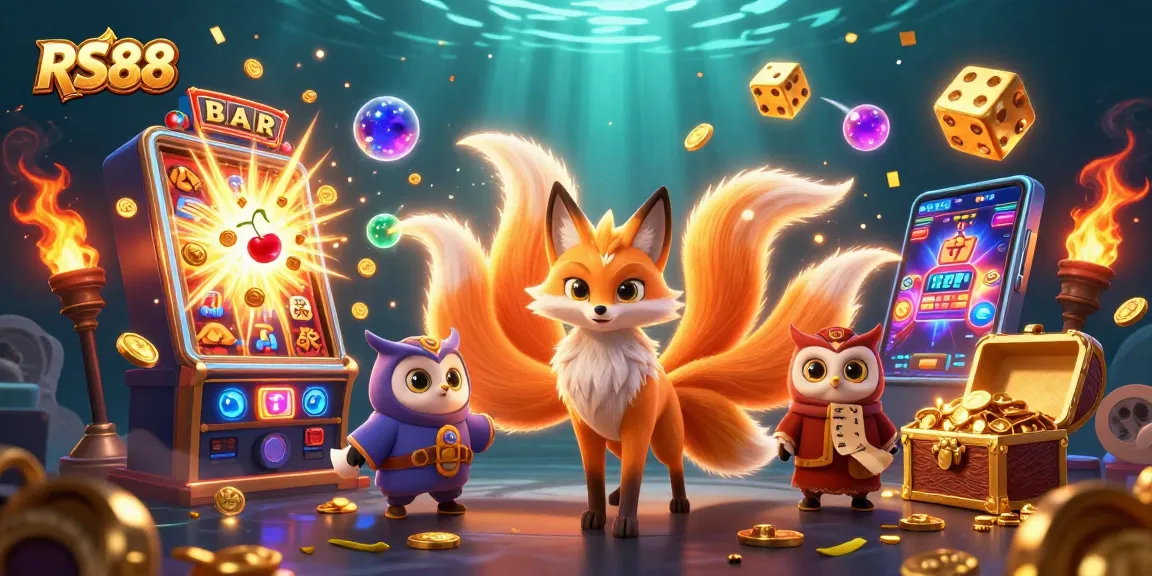Experience exciting gaming at RS88 with a vibrant 3D fox spirit and casino elements.