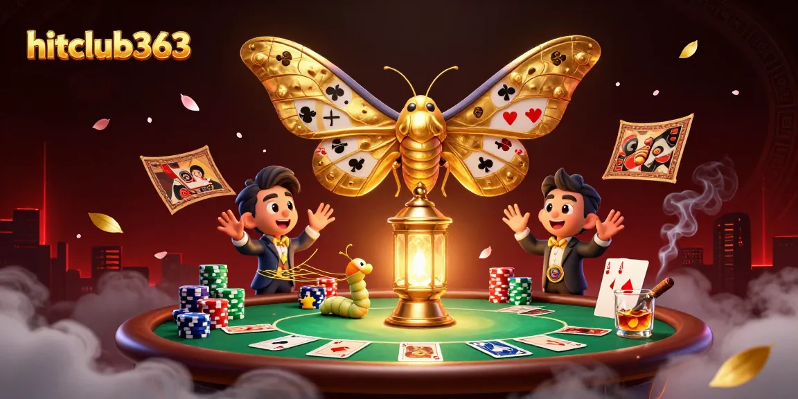Experience thrilling gameplay at hitclub363 with vibrant poker scenes and dazzling moths.