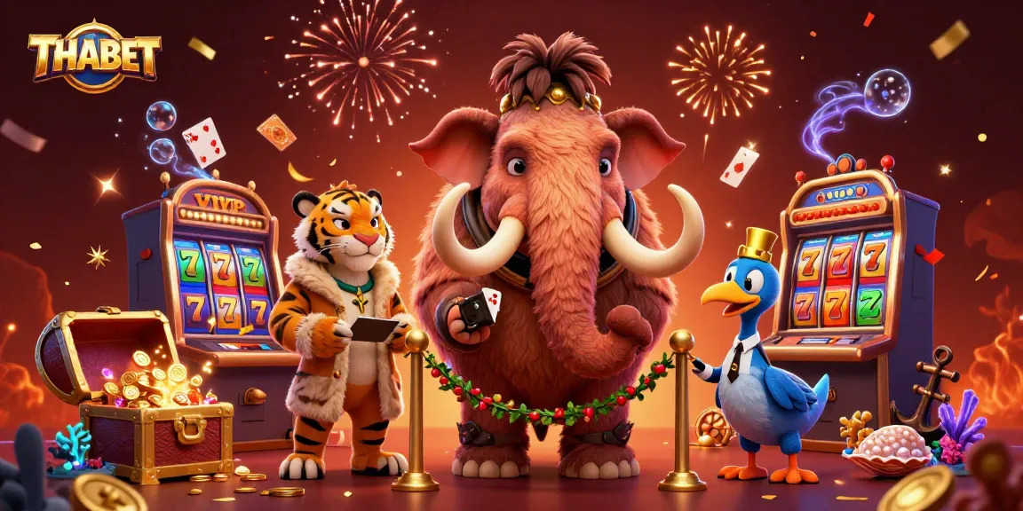 Engage with THABET at this vibrant casino scene featuring a mammoth bouncer and a saber-tooth VIP.