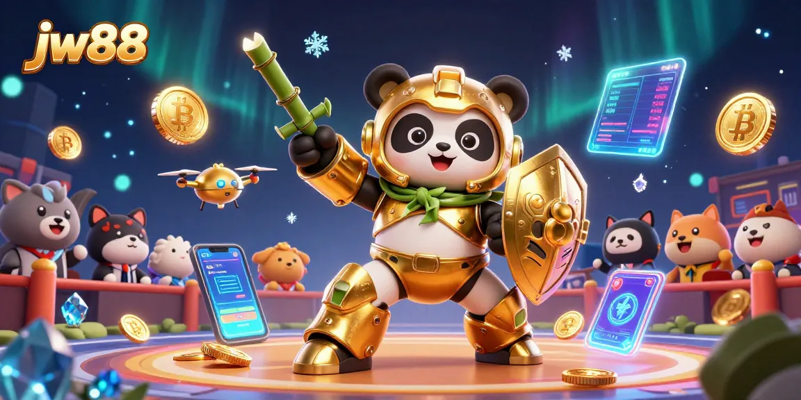 Engage with jw88's thrilling casino experience through a lively 3D scene featuring vibrant gaming elements.