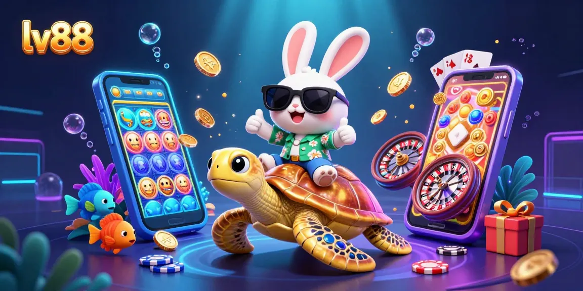 Spin to win at lv88 with the lucky rabbit and golden turtle in a vibrant underwater casino!