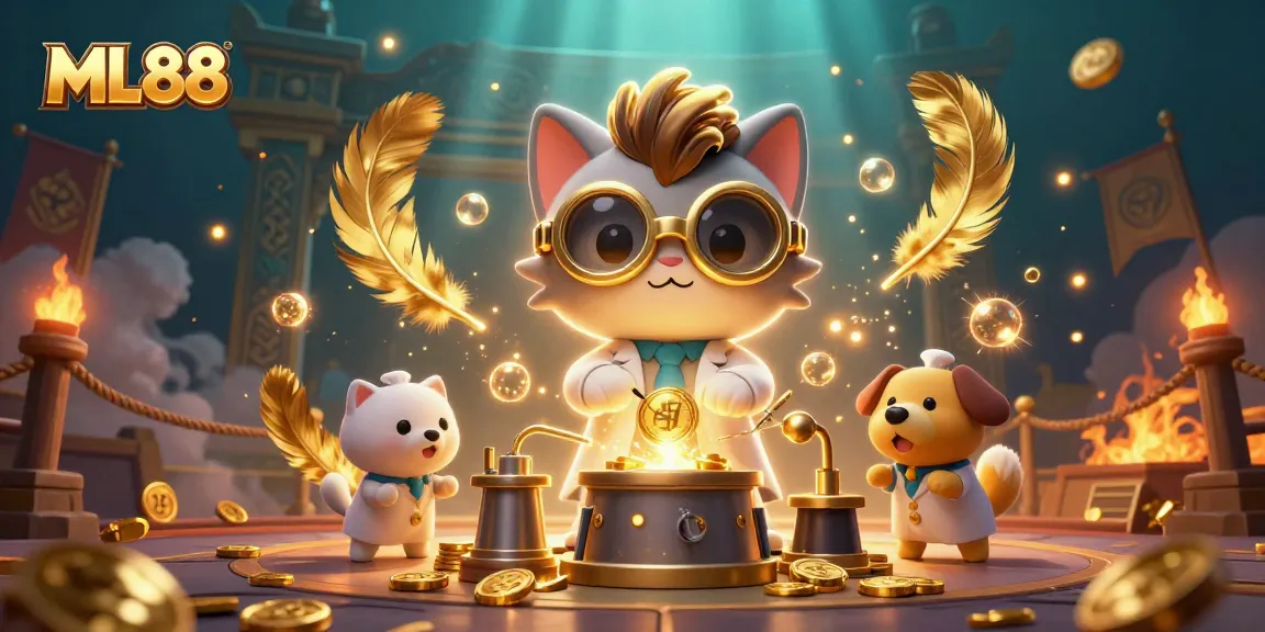 Engage in thrilling gameplay with ML88 at a vibrant casino experience featuring dynamic scenes and golden elements.