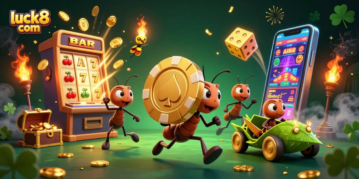 Experience thrilling wins with luck8 com's captivating 3D illustration of ants heisting poker chips!