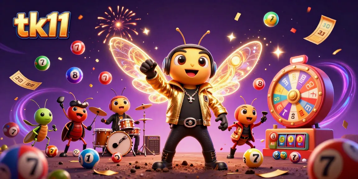 Join tk11 for exciting lottery spins and vibrant gaming thrills in a colorful illustration.