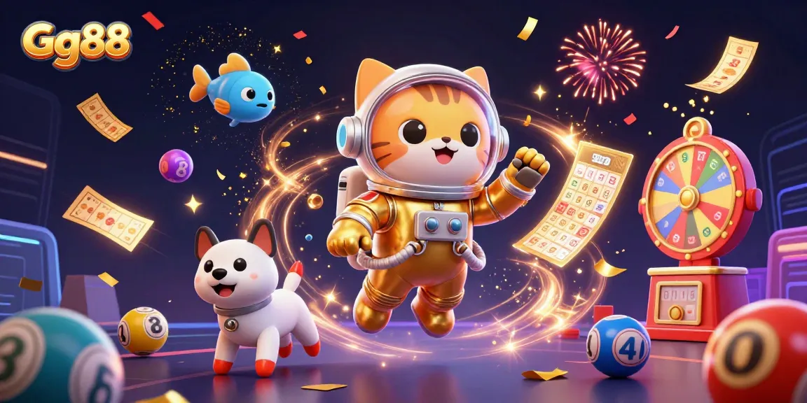 Experience thrilling gaming at Gg88 with a colorful cosmic illustration featuring dynamic lottery elements.