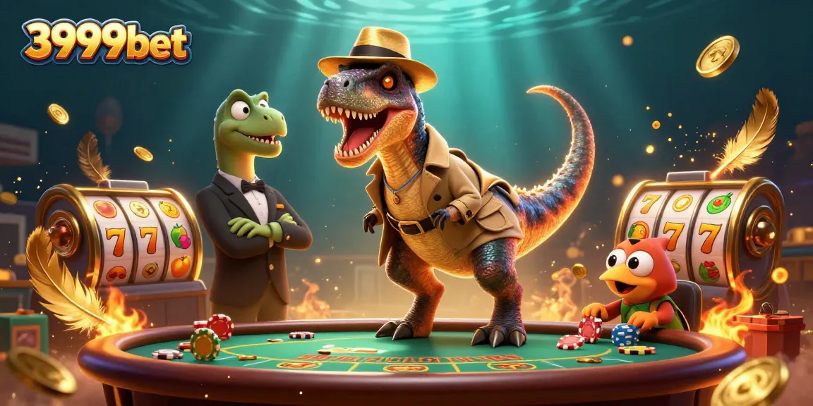 Experience vibrant casino action with 3999bet's unique characters at a blackjack table.