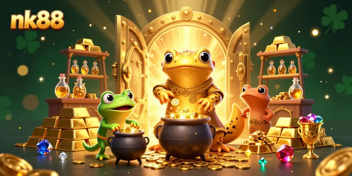 Experience the magic of nk88's treasure-filled world with alchemical wonders in a casino-themed scene.