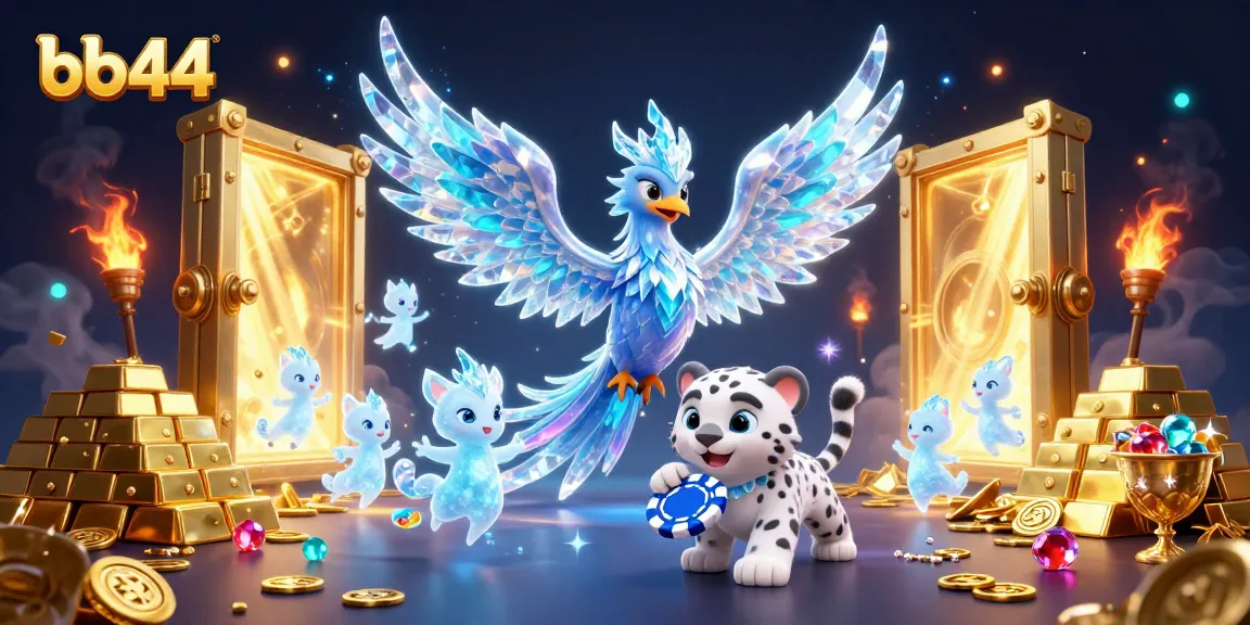 Experience the magic of bb44 with a dynamic illustration showcasing casino-themed characters and elements.