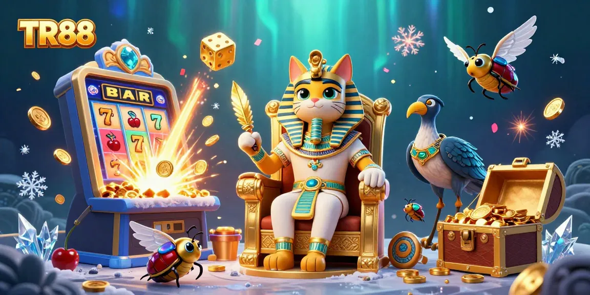 Engage with TR88's thrilling gaming adventures through an Egyptian-themed casino illustration.